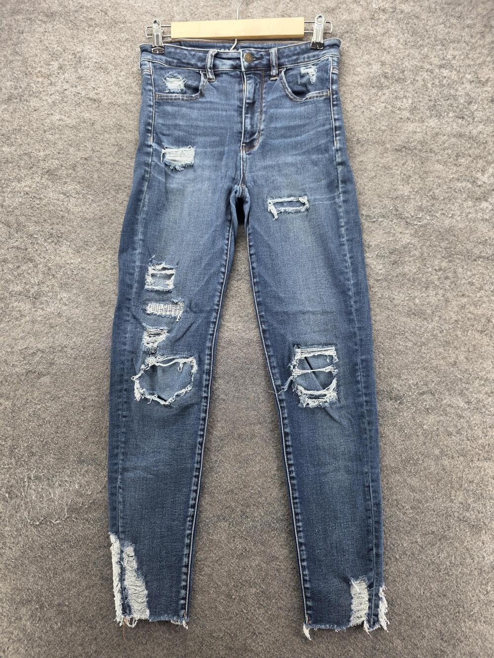 American Eagle Jeans Womens 6 Blue Skinny Distressed Stretch Slim 30 Inseam